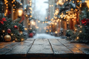 Table background of free space for your decoration and christmas winter background