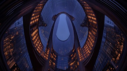 Distorted architectural vision showing a modern building with a unique perspective