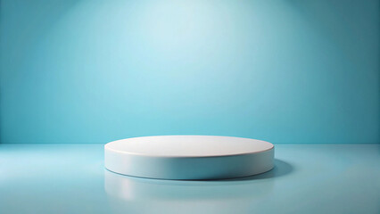 White circular platform against a light blue background studio shot