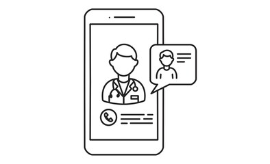 スマートフォンによるオンライン診療サービスのアイコンイラスト