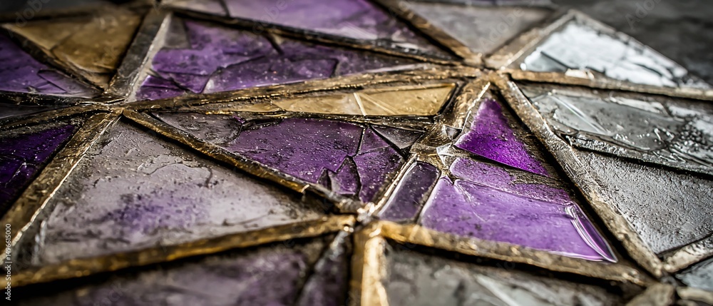 Poster Artistic stained glass arrangement with triangular patterns and colors