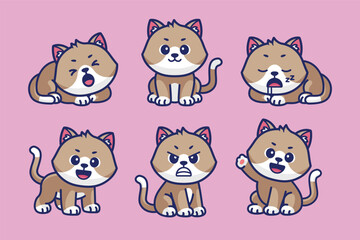 Cute cat cartoon character set