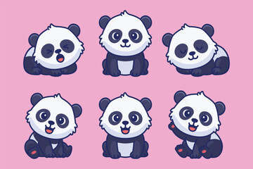 Cute panda cartoon character set