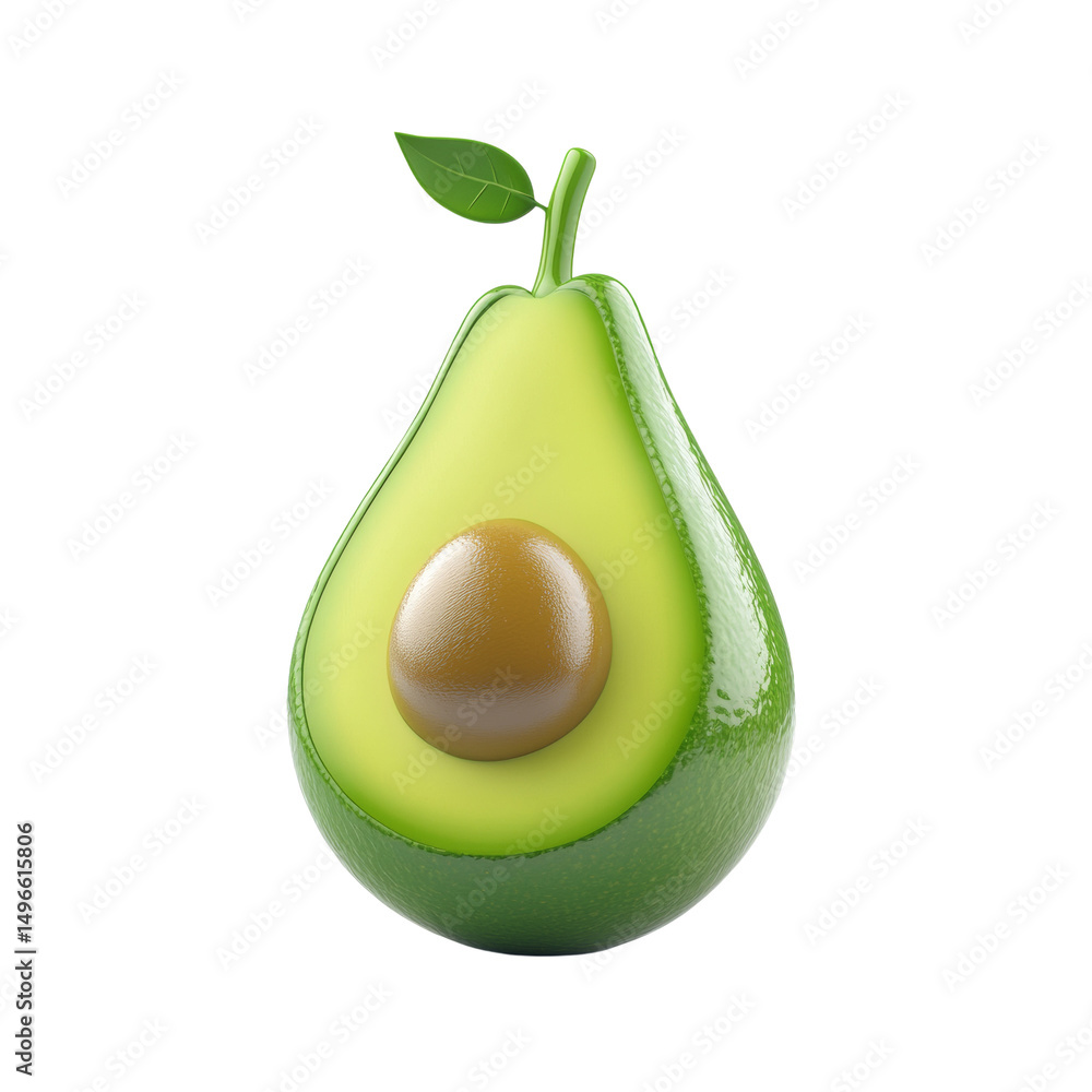 Poster A photorealistic render of an avocado half with a pit on white background