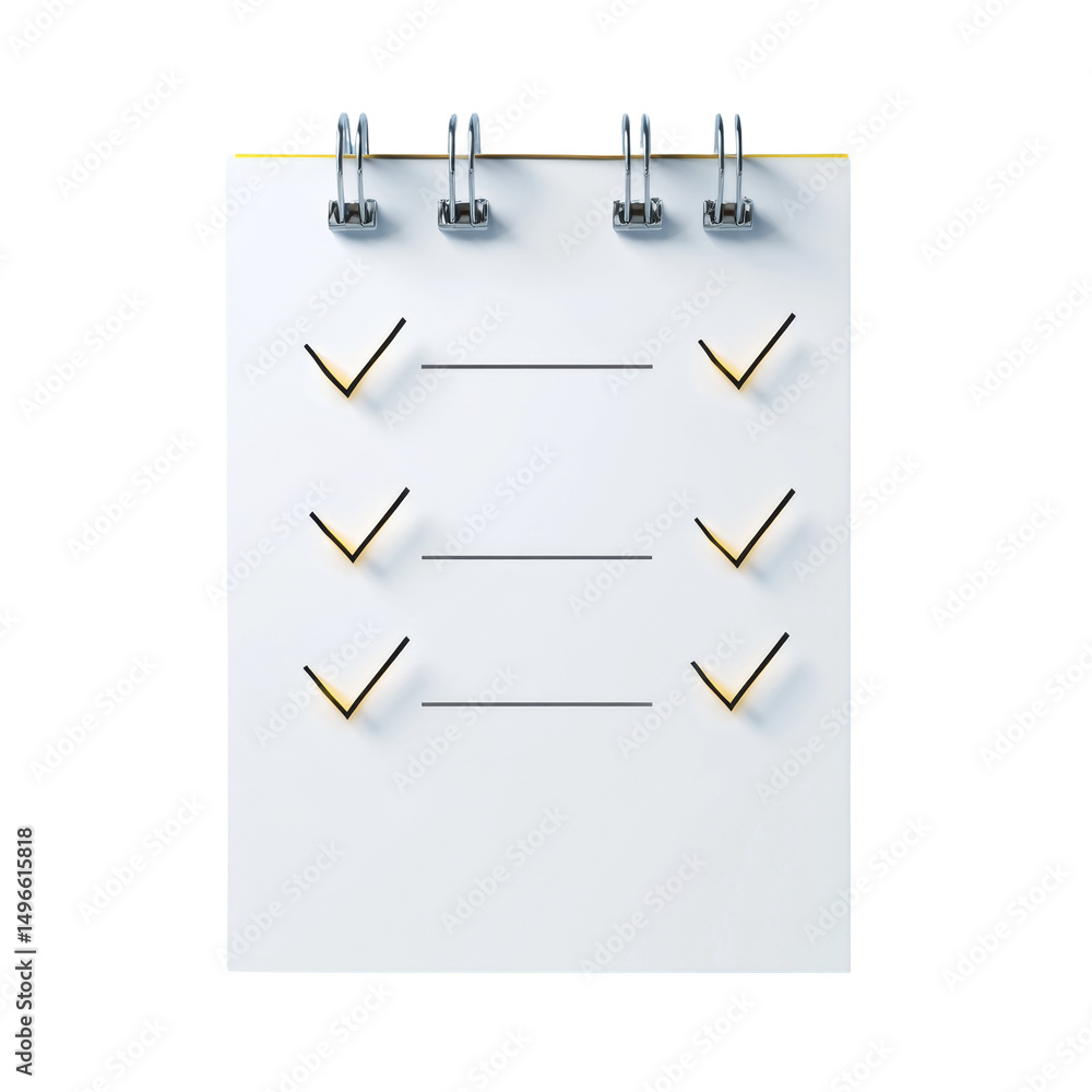 Poster spiral notepad with check marks on white background for task management