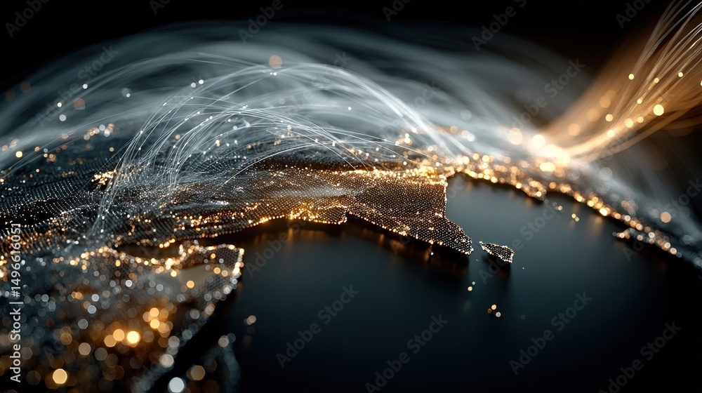 Poster global data connections and digital network visualization across europe – illuminated map of high-te