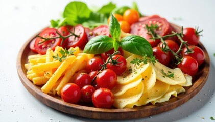 Artistically arranged Italian antipasto platter on white, catering, gourmet