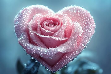Beautiful heartshaped bouquet of pink roses with dew drops on the petals, on a blurred background of Valentines Day   Blue Rose with dew  high resolution   for isolate image