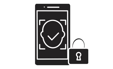 Obraz premium スマートフォンによる顔認証とセキュリティ保護を示すアイコンイラスト 