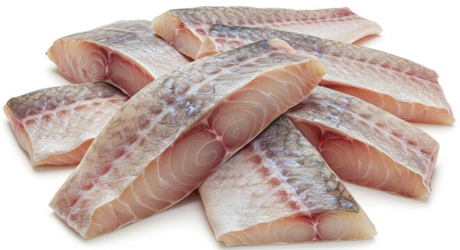 Fresh Raw Fish Fillets Isolated on White Background Photo