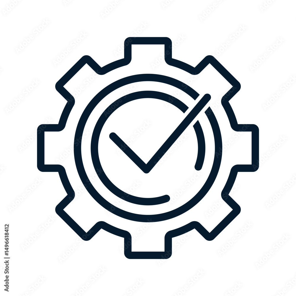 Poster gear, up arrow and check mark. successful operations or project. vector linear illustration icon iso