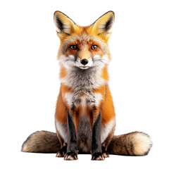 Obraz premium Red fox sits calmly on the ground while gazing directly at the observer in natural habitat, red fox sitting on the ground looking at the camera, Transparent background