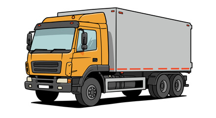 Box truck illustration in bright yellow color for freight transportation  