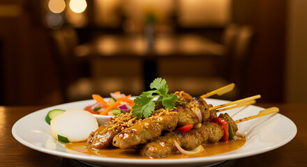 Delicious Satay Skewers with Peanut Sauce and Fresh Salad