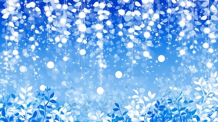 Blue Floral Background with Sparkling Vines.