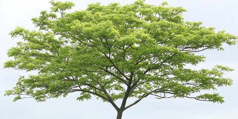 Fototapeta premium Lush Green Tree Branches Against a Cloudy Sky Nature