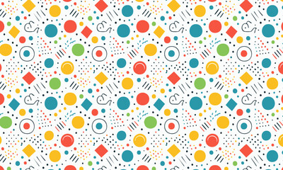 Playful  Colorful  Seamless Abstract Geometric Memphis Background