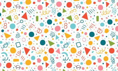 Dynamic Shapes and Lines in Bright Colors Seamless Vector Pattern