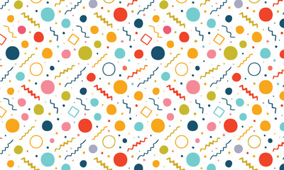 Modern Memphis Pattern: Random Geometric Shapes, Lines & Dots in Bold Primary Colors