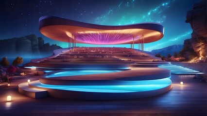 Obraz premium A radiant private concert in a glowing, vibrant floating amphitheater, Cinematic theme, HDR, Vibrant