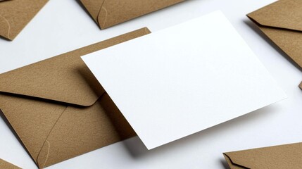 Blank White Card Mockup on Kraft Envelopes, Flatlay, Stationery, Minimalist, Branding, Card Design, Mockup Stationery