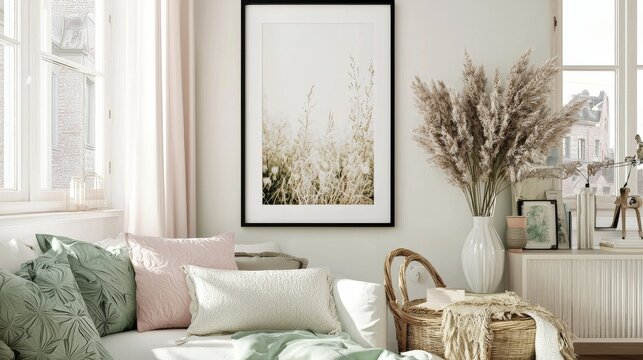 Bohemian Living Room Pampas Grass and Neutral Tones, Interior Design, Home Decor, Pampas Grass Decor ,Bohemian, Neutral Tones