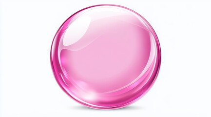 Obraz premium A translucent, rosy-pink sphere, glossy and reflective, casts a subtle shadow on a white background