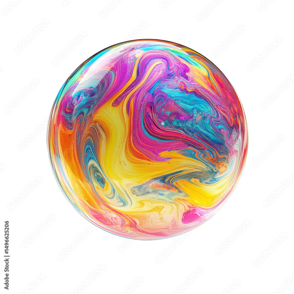 Aufkleber vibrant rainbow soap bubble floating on a transparent background with swirls of color, rainbow color