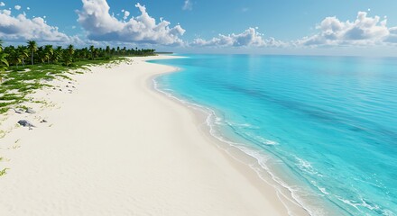 Fototapeta premium Tropical Beach Scene with Azure Water and White Sand