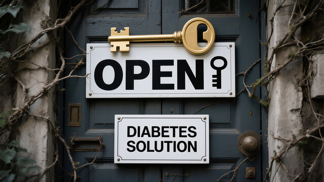 "OPEN" and "DIABETES SOLUTION" marks represent the concept of opening diabetes solutions and exploring effective treatment approaches.