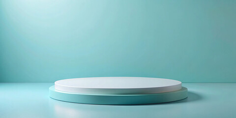 White circular platform on light blue background studio shot art