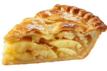 Delicious apple pie slice with golden crust homemade dessert food photography on transparent background