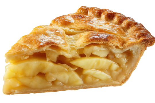 Delicious apple pie slice with golden crust homemade dessert food photography on transparent background