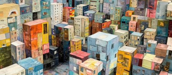 Fototapeta premium Abstract cityscape illustration with colorful buildings in an urban environment