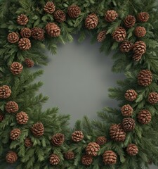 Dense fir boughs interwoven with textured pine cones form a holiday border , background, fir branches, rustic