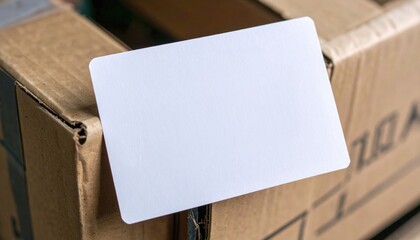 Impact Tariff Concept. Blank card resting on cardboard boxes, ideal for labeling or branding.