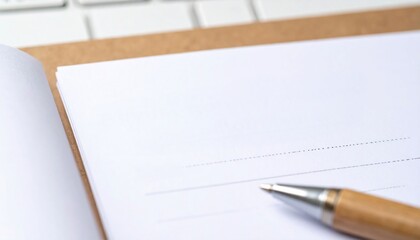 Naklejka premium Impact Tariff Concept. Blank notebook with a pen on a wooden surface, ideal for writing and creativity.