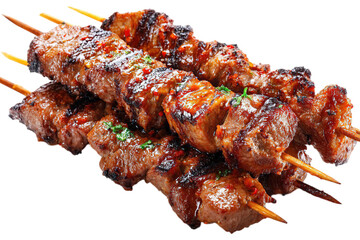 Delicious grilled meat skewers recipe perfect for summer barbecue and grilling on transparent background