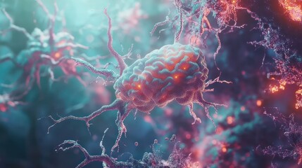 Brain Neuron Cells in Microscopic View