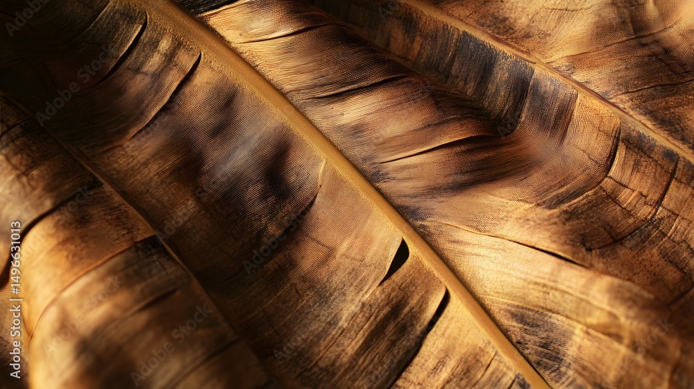 Poster close-up view of overlapping dried banana leaves.
