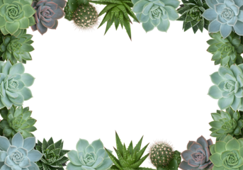 Diverse green succulent plants frame drought tolerant botanical natural foliage border