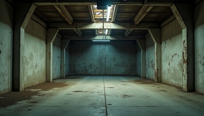 Derelict Warehouse Interior Vast Empty Space with Concrete Floors and Structural Elements Under Skylights