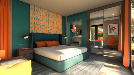 Vibrant bedroom with bold color palette
