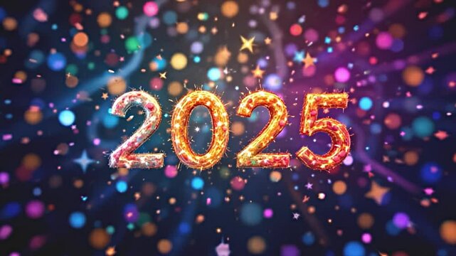 star rain in a plethora of vivid colors, dancing particles creating an enchanting abstract motion background, perfectly suited for new year and christmas 2025, luminous bokeh highlights