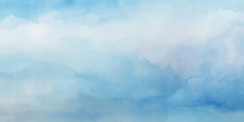 Tranquil abstract watercolor background featuring a serene blue sky with soft fluffy clouds