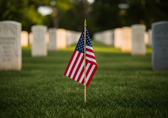 An American Flag is Placed at a Cemetery, Symbolizing Remembrance and Respect for Those Who Served on Memorial day