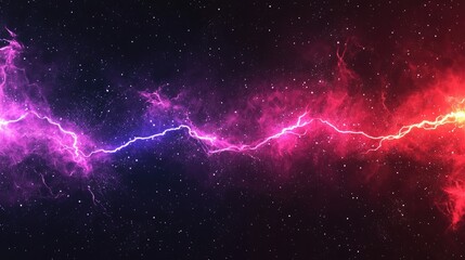 Cosmic energy clash vibrant pink and red lightning streaks across a dark, starry expanse