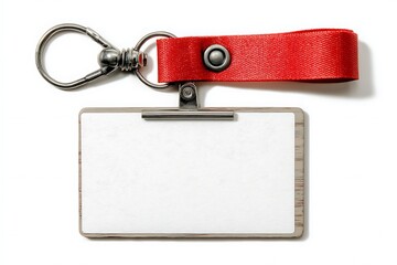 A Blank Wooden Name Tag with Red Ribbon Lanyard