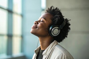 Peaceful Relaxation Woman Enjoying Music with Headphones