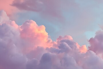 A Soft Pastel Sky Is Filled With Puffy Pink And White Clouds At Sunrise Or Sunset, dreamy landscape, calming atmosphere , Background Wallpaper